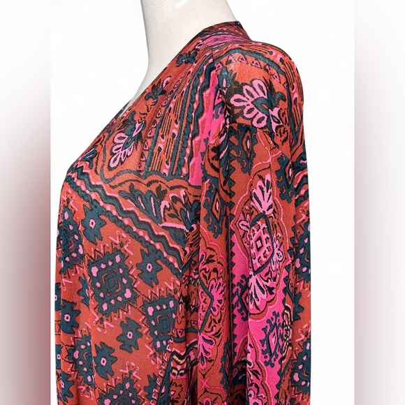 Torrid Boho Tribal Kimono Duster Pink Rust Print Size 5 (5x) - Picture 10 of 12